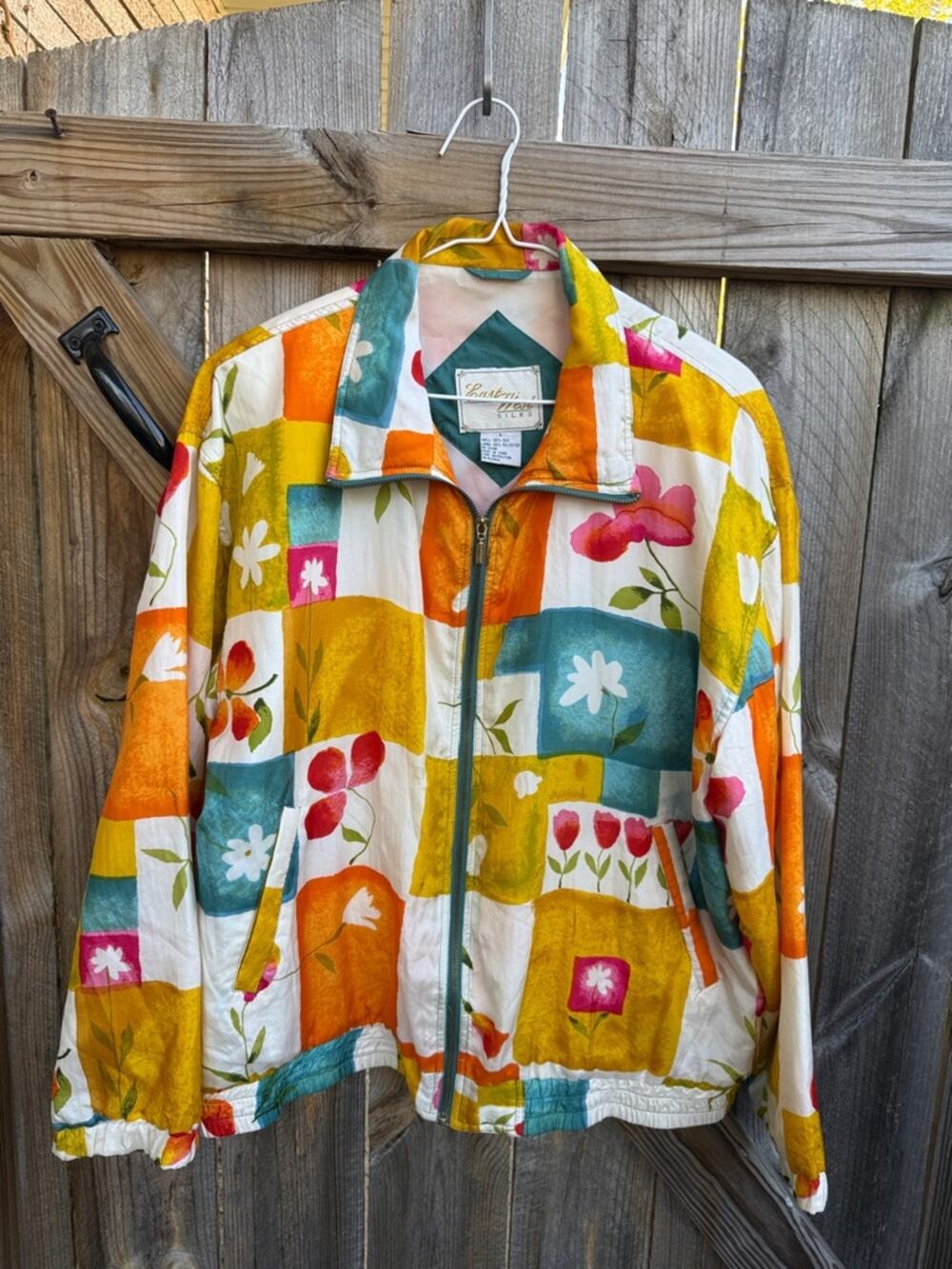 East West Silks Vintage Bomber Jacket Large Yellow Teal